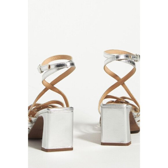 Seychelles Charter Heels Strappy Sandals Size 8.5 Leather Silver - Picture 15 of 16